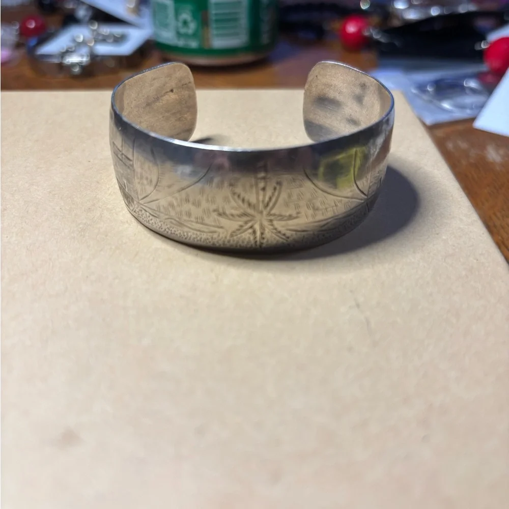 Engraved Silver Cuff Bracelet - Picture 1 of 4